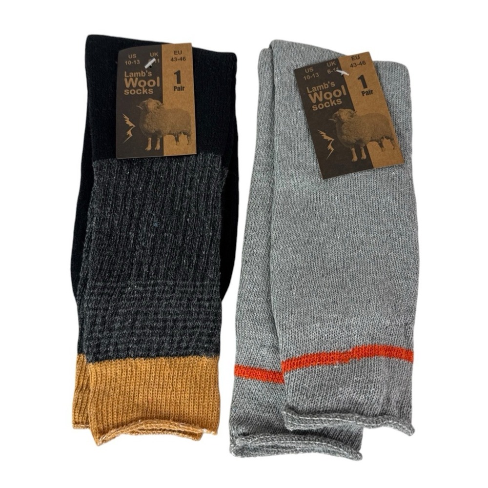 Lamb's Wool Blend Socks NEW Men's US 10-13 Lot of 2 Gray Orange Calf Length 1393